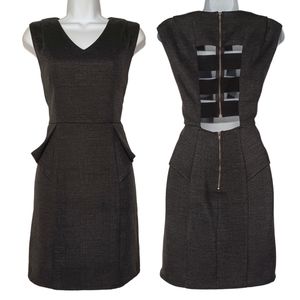 PURE SUGAR Cage Back Charcoal Gray Sleeveless Peplum Sheath V Neck Dress XS